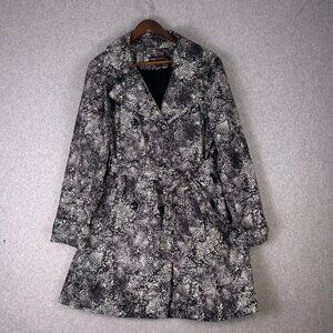 Dana Buchman Coat Women's X-Large Black Animal Print Belted Trench Rain Jacket
